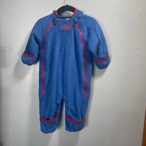 The North Face One Piece Blue Red Fleece Hooded Baby 3-6 months